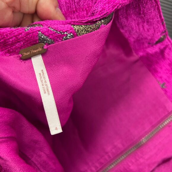 Free People Womens Movin On Embroidered Metallic Mini Skirt Fuchsia Size 4 - Picture 3 of 10